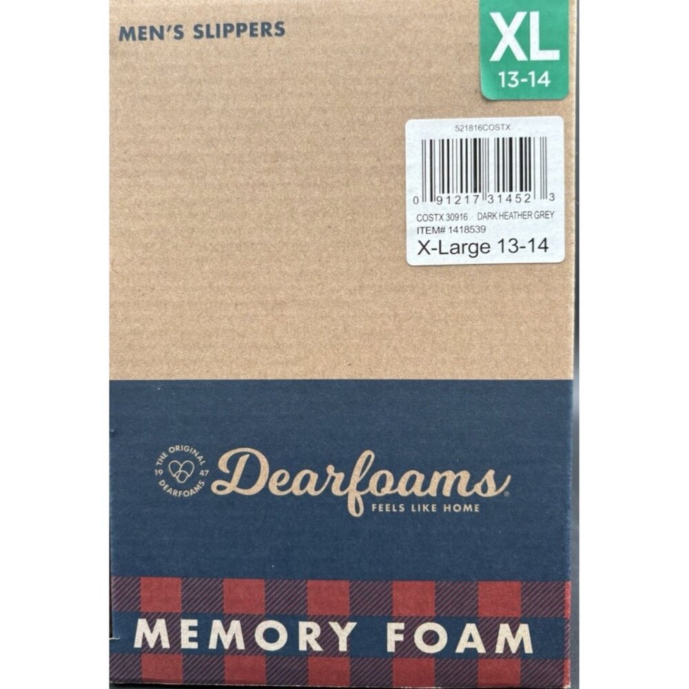 Dearfoams Men's Slippers Memory Foam Charcoal Size XL 13-14 Wool Blend NEW - Picture 5 of 6